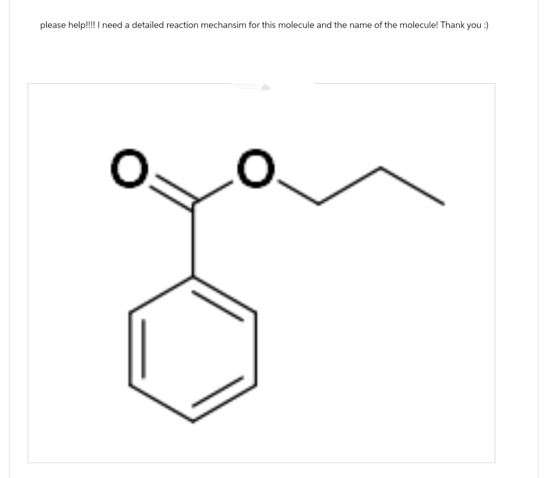 please help!!!! I need a detailed reaction mechansim for this molecule and the name of the molecule! Thank you :)