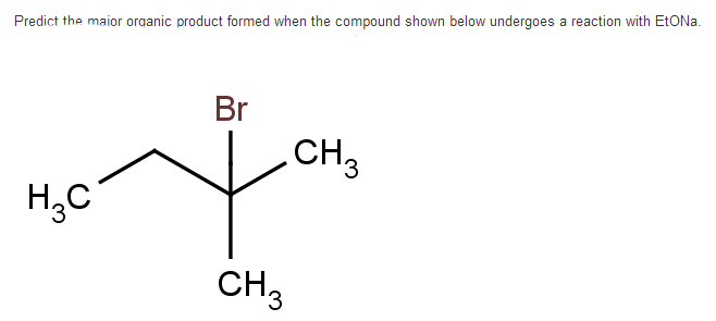 Predict the maior organic product formed when the compound shown below undergoes a reaction with EtONa.
H₂C
Br
CH3
CH3