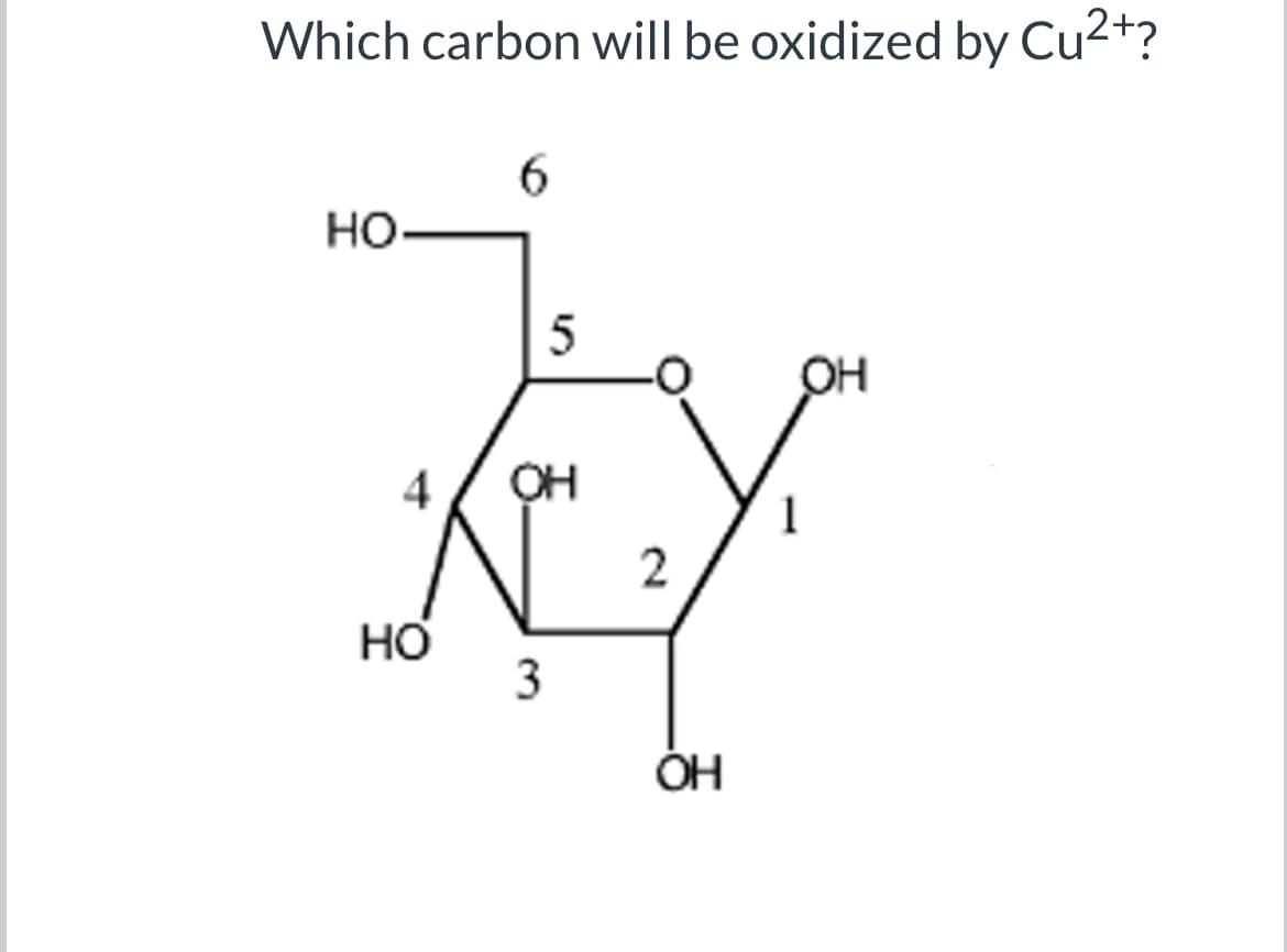 Which carbon will be oxidized by Cu2+?
6
HO
5
OH
4 OH
1
2
HO
3
OH
